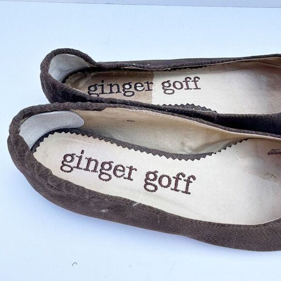 GINGER GOFF Size 8 Pointed Toe Flats Knot Front Brown Chevron Suede - Picture 2 of 7
